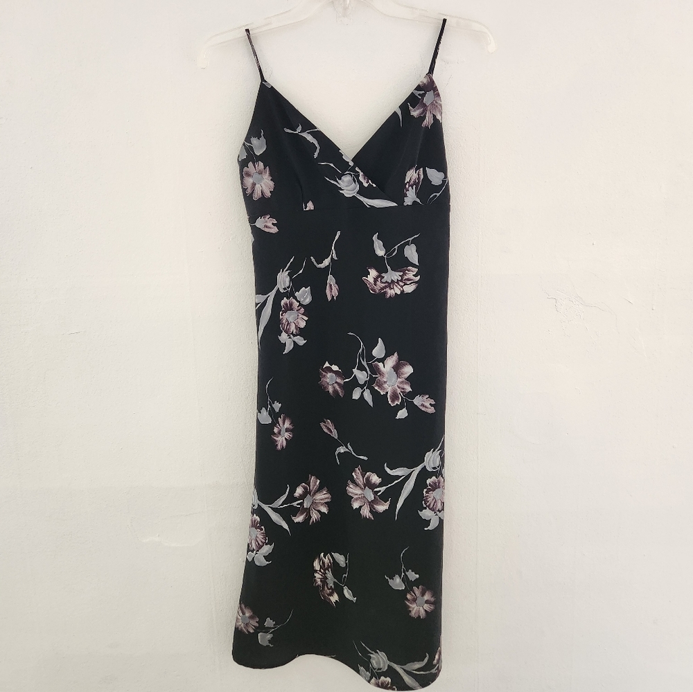 Vintage Sense Floral Midi Slip Dress 90s Y2K Black Small